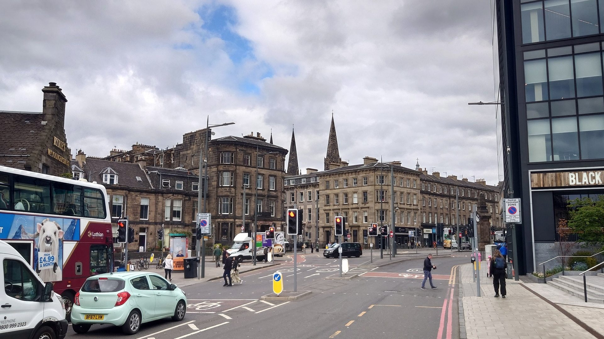 A view down Dalry Road towards the junction with West Maitland Street