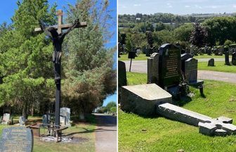 Crucifix set alight and headstones demolished in ‘senseless’ Barrhead cemetery attack