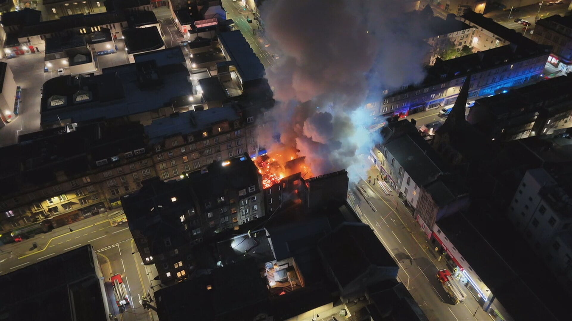 Firefighters battled the flames for hours amid falling masonry