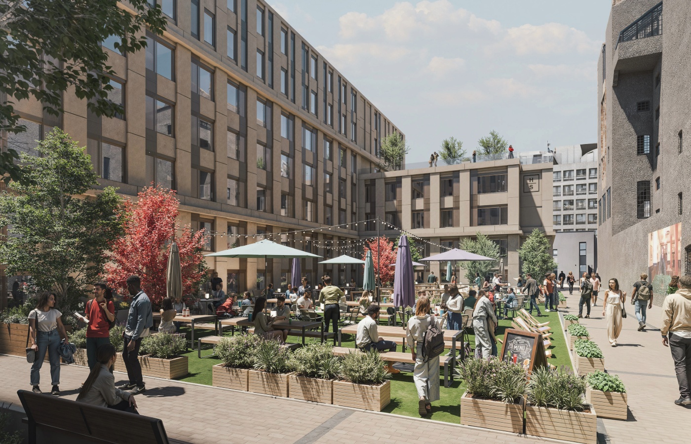 Vita Group is planning to redevelop the old O2 ABC site on Sauchiehall Street. There would be student beds and a publicly-accessible foodhall and courtyard. Image from Vita Group.