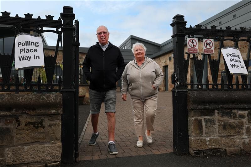 Members of the public are seen at a polling station in the village of Quarter where they are casting their votes in the Hamilton, Larkhall and Stonehouse by-election on June 05, 2025 (Photo by Jeff J Mitchell/Getty Images)