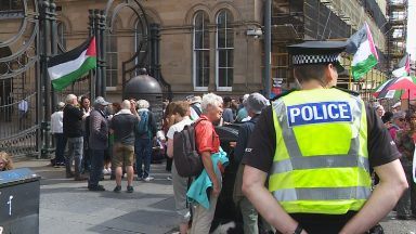Crowds gather outside Edinburgh Sheriff Court as three women to appear over terrorism offences
