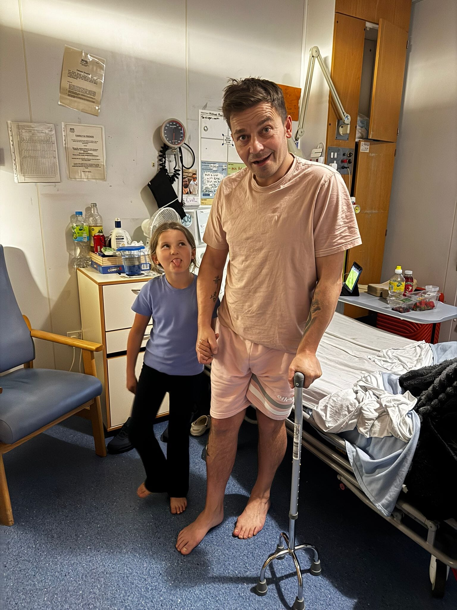 The stroke has affected both Michael's mobility and ability to speak.