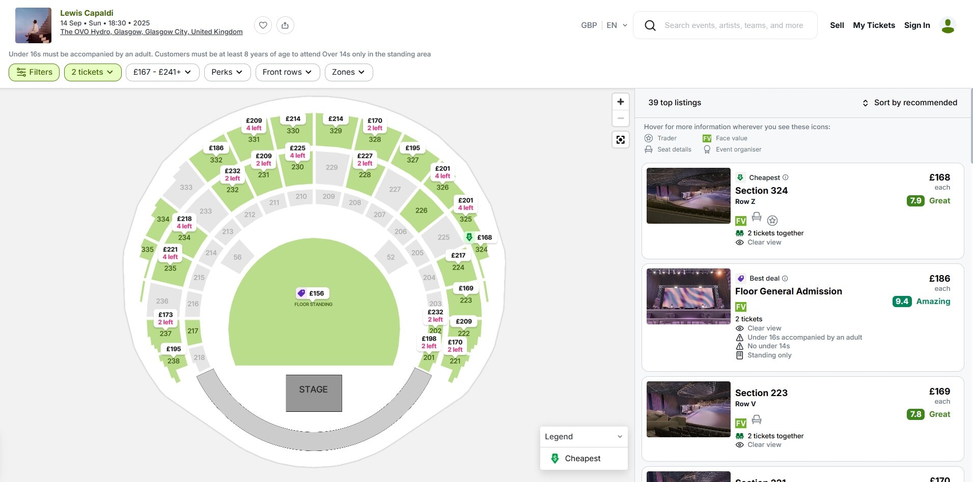 Tickets were on Viagogo shortly after going on sale at 9am on Thursday.