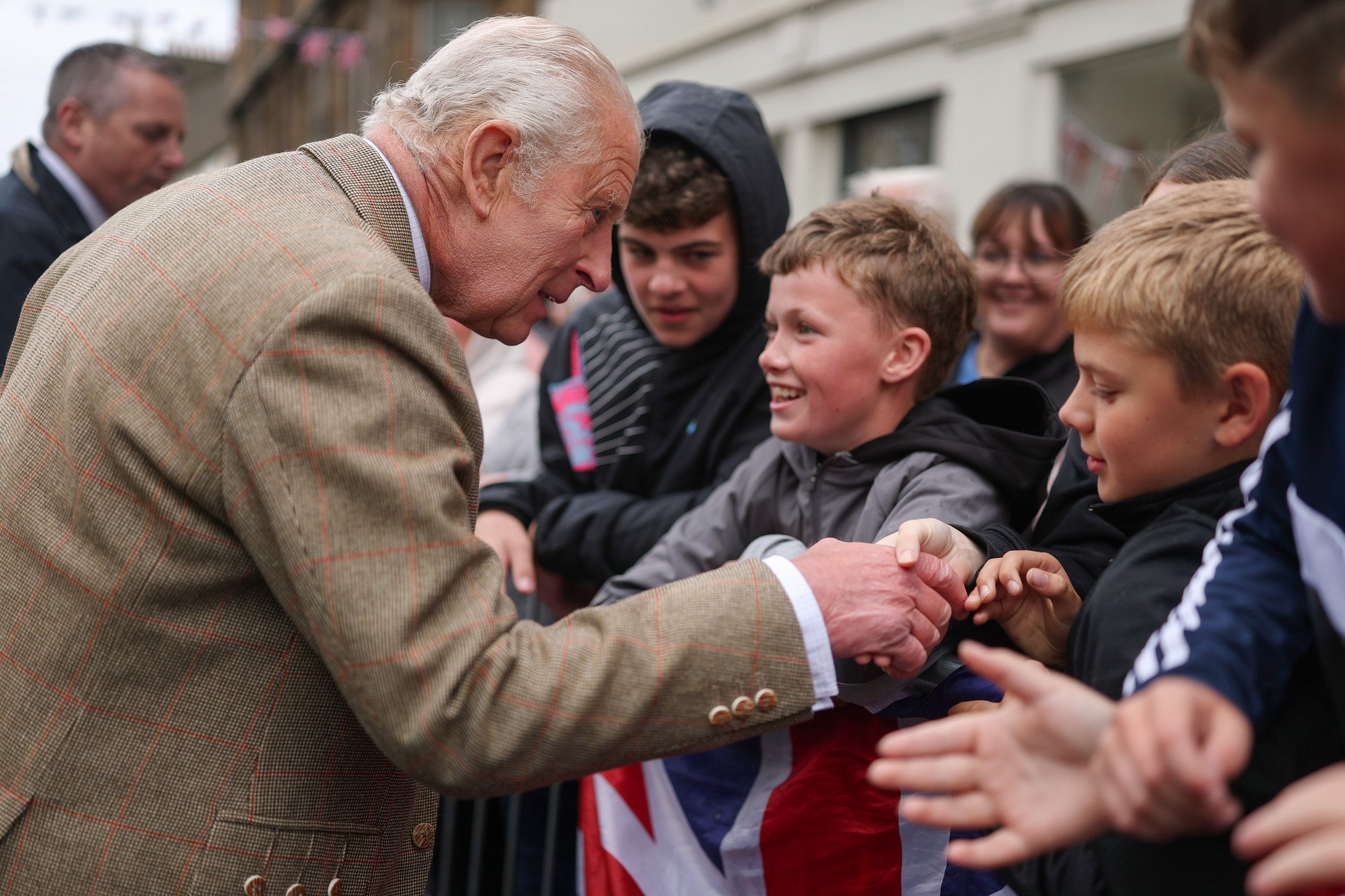 King Charles III meets members of the public during a visit to Campbeltown town hall on Thursday.