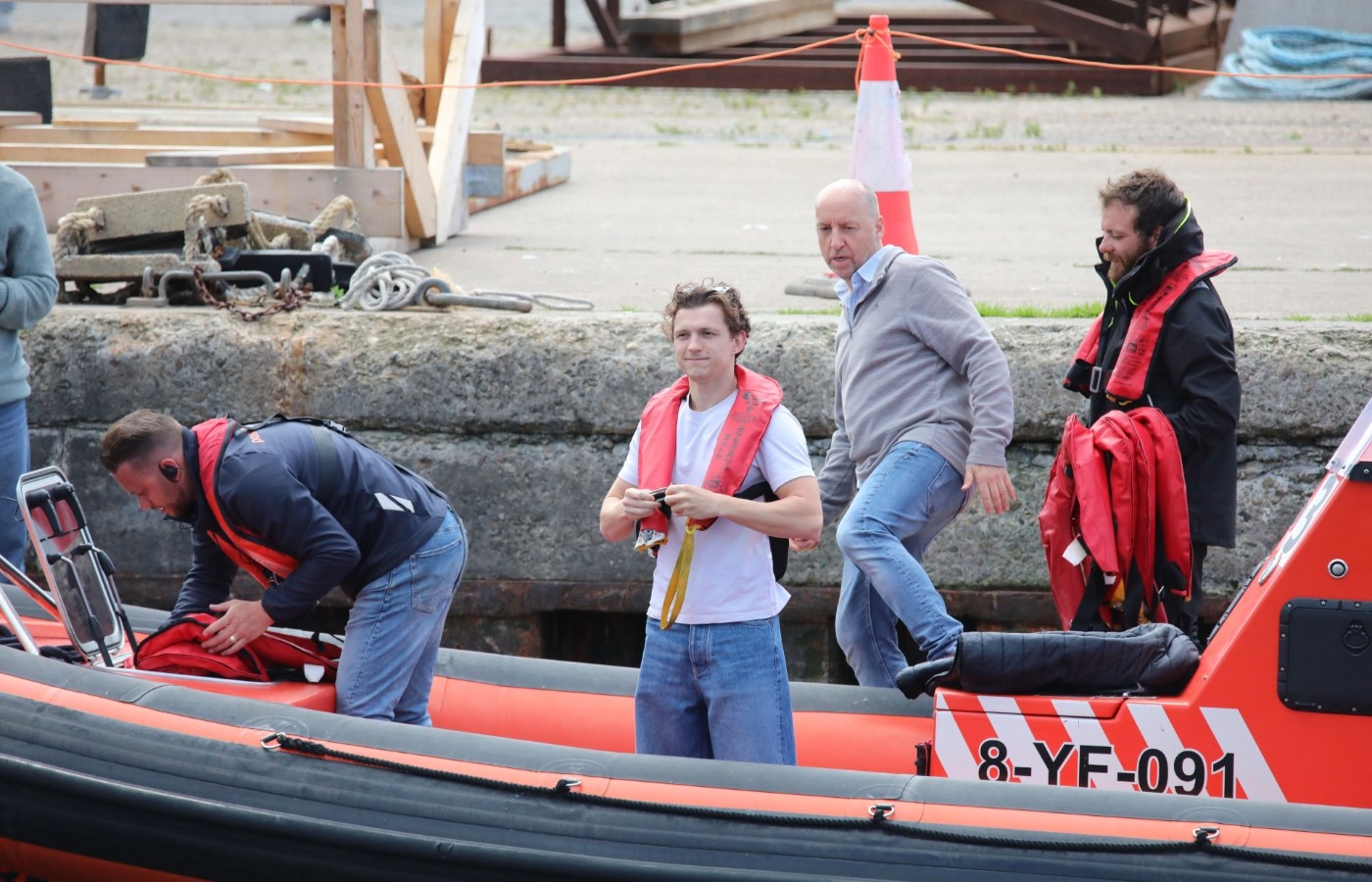 Tom Holland in Burghead during filming for The Odyssey.