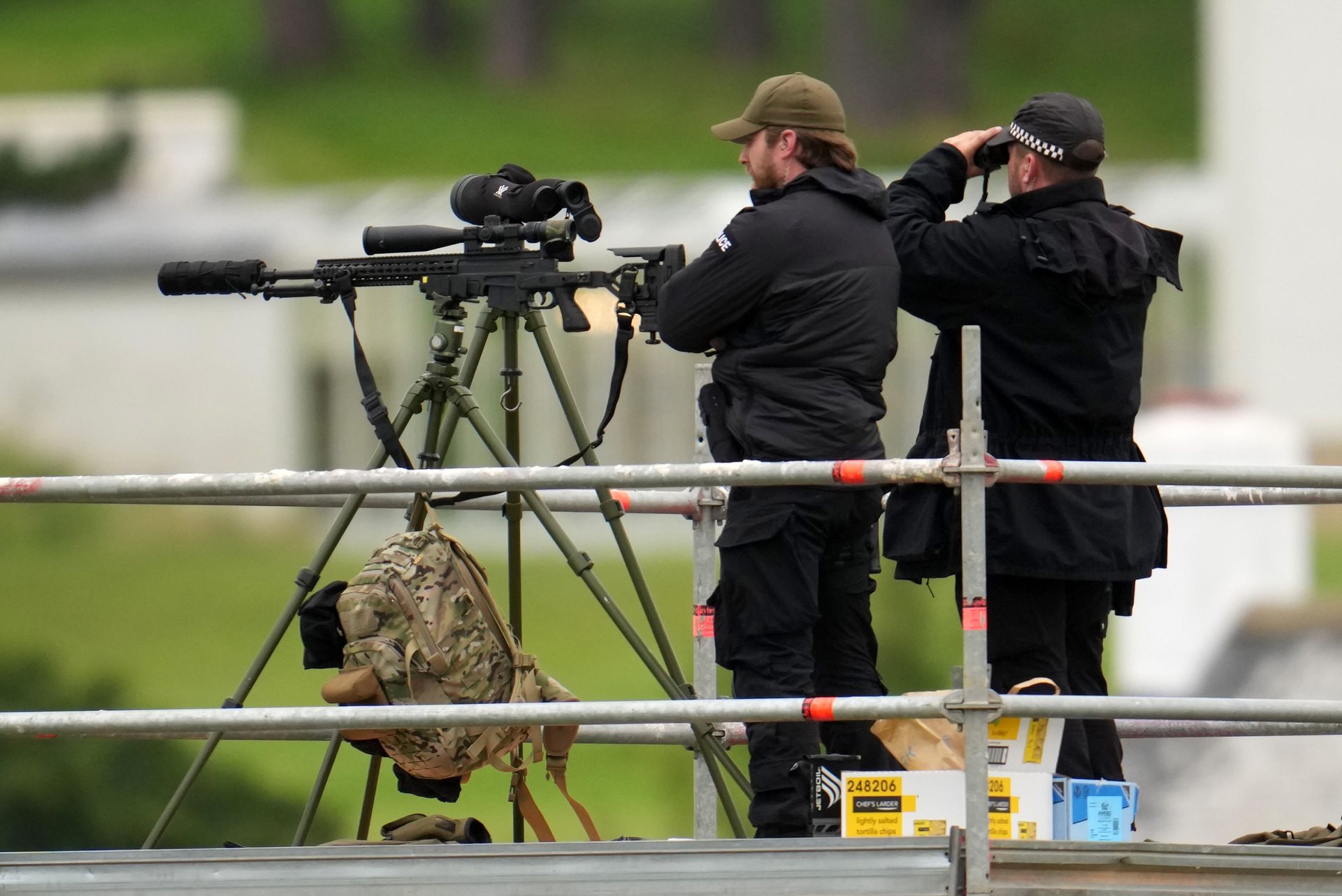Police snipers are seen on the roof of the Trump Turnberry.
