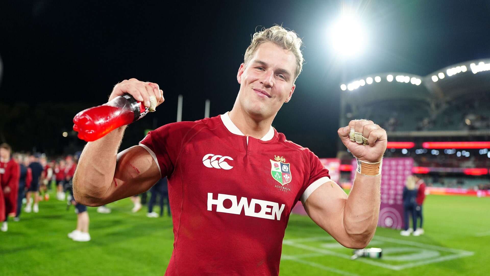 Duhan van der Merwe took star billing with a hat-trick for the Lions.