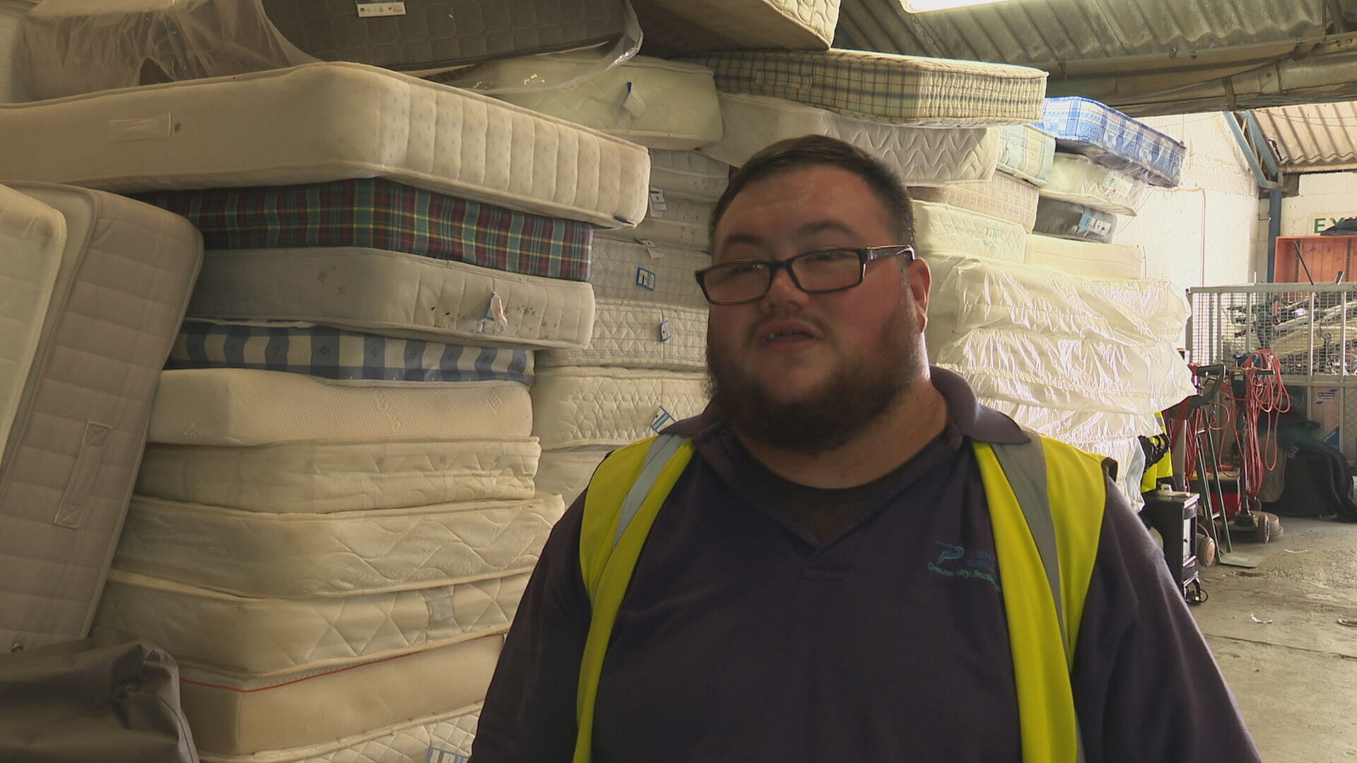 Kieran Greer, 26, is involved in collecting the mattresses and sanitising them so they are ready for resale.