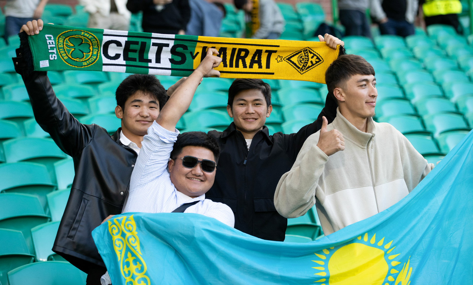 Kairat fans during a UEFA Champions League Play-Offs First Leg match between Celtic and Kairat Almaty at Celtic Park, on August 20.