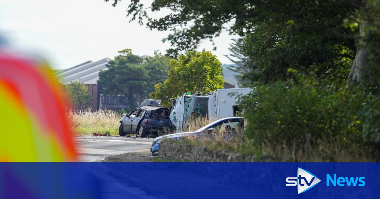 Four taken to hospital after A98 crash involving car and ambulance ...