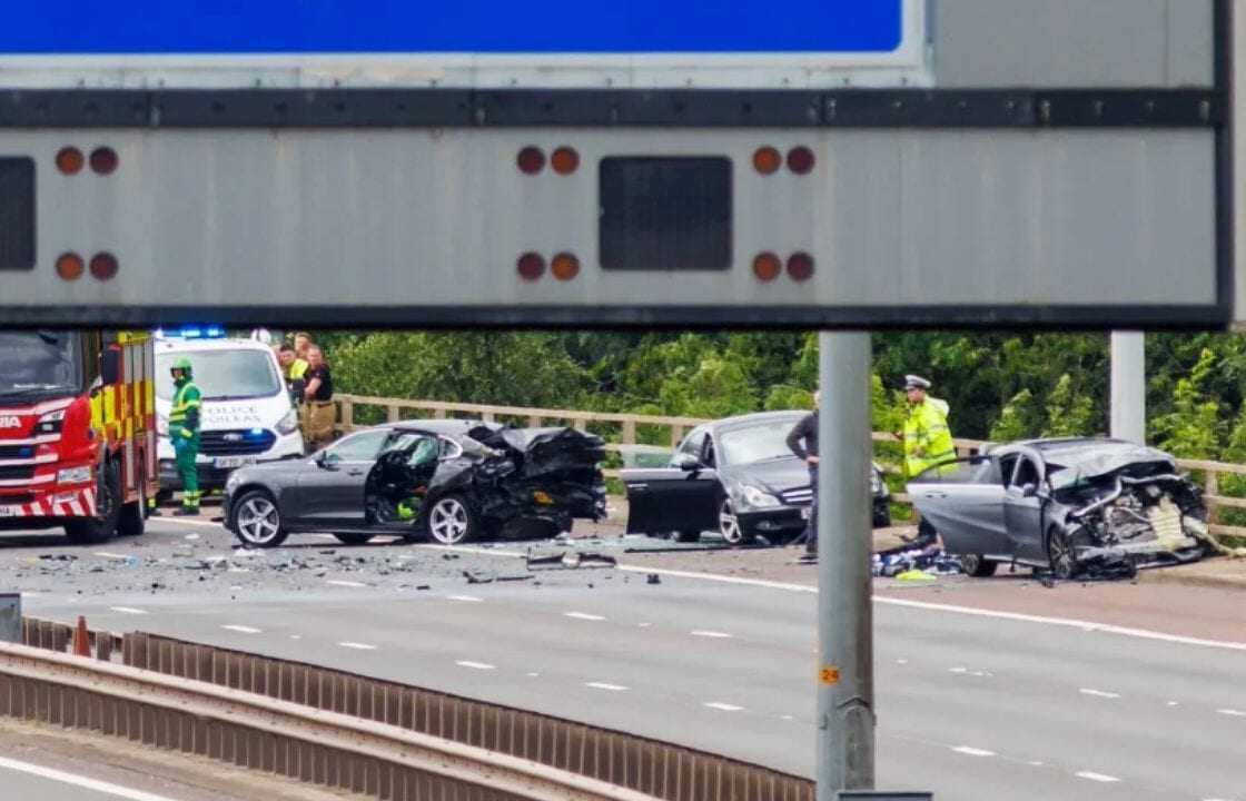 Driver who sped at 134mph on M8 hard shoulder caused three-car pile up which left officers injured