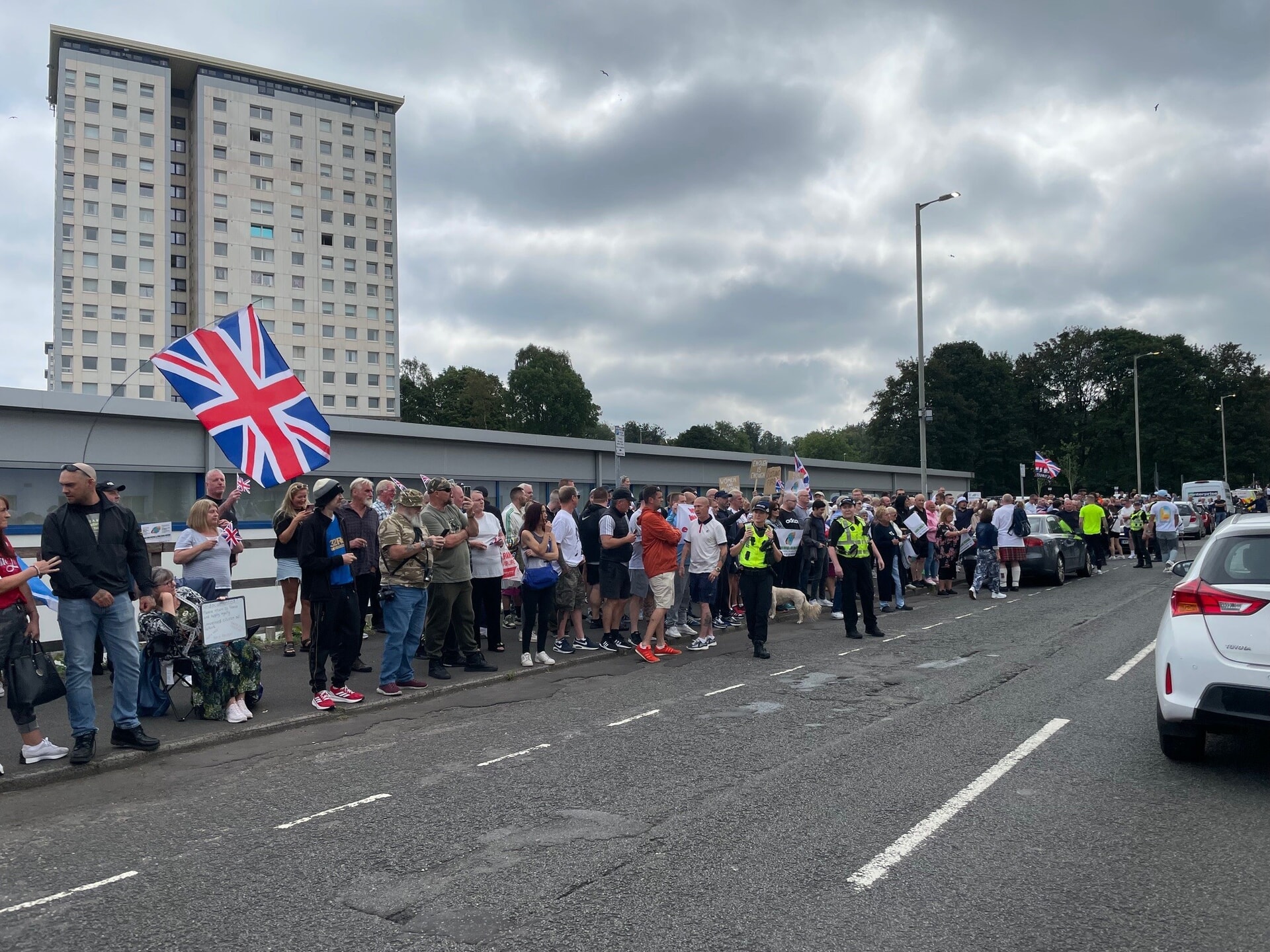 Some demonstrators waved Union flags.