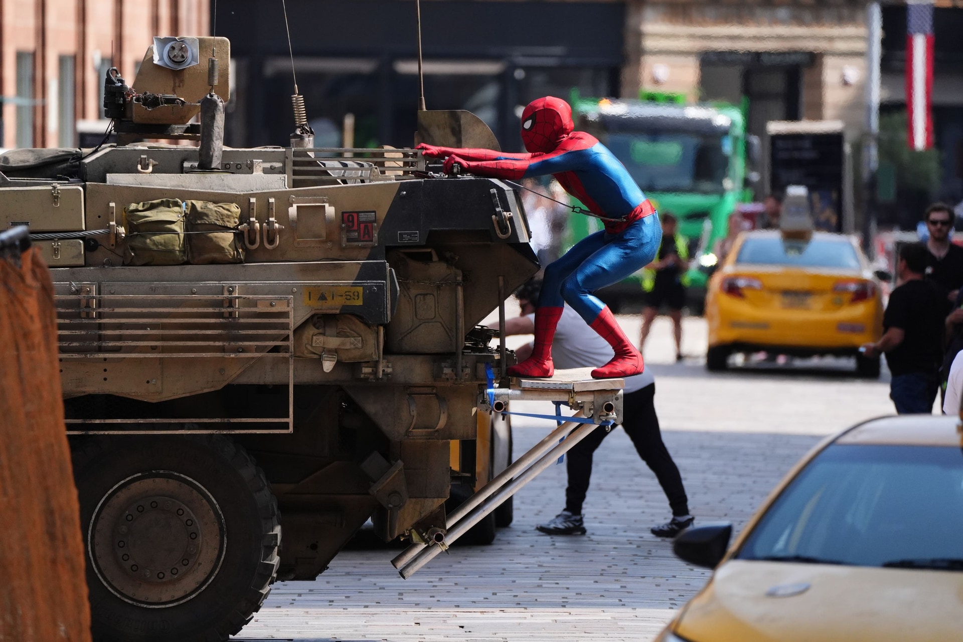 Spidey waves to fans in Glasgow city centre (Andrew Milligan/PA).