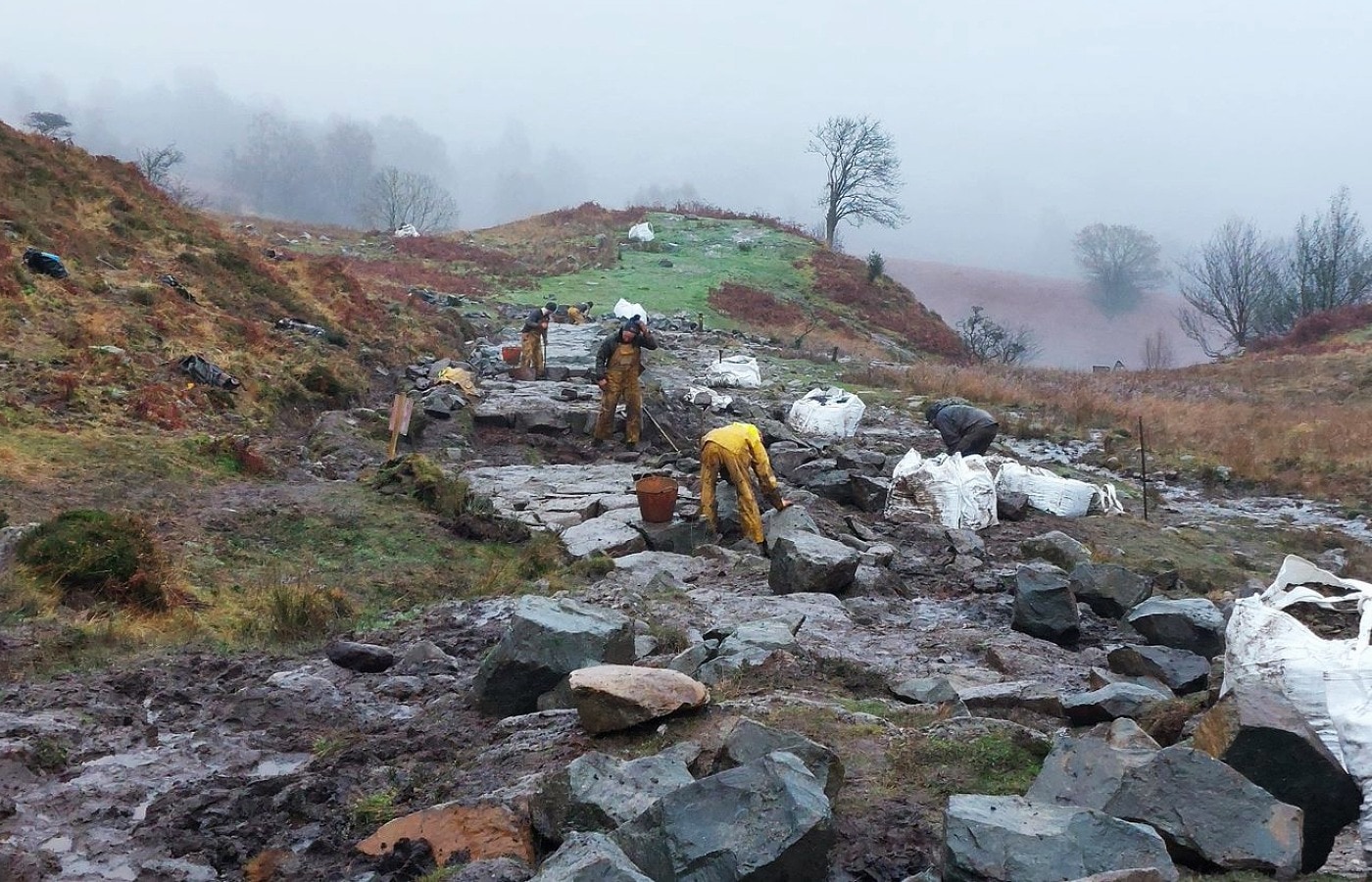 Over 2,000 tonnes of locally sourced stone from Dumbarton quarry were transported to the site.
