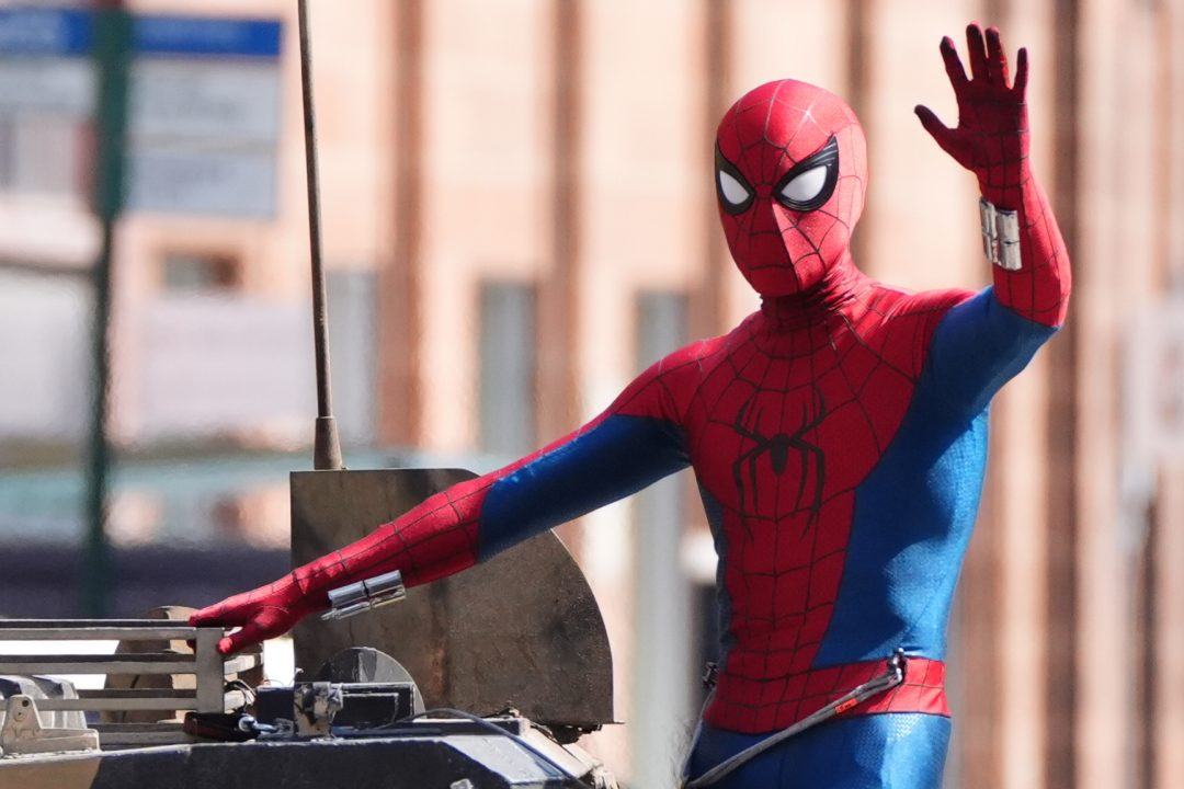Spider-Man stunt double seen racing through Glasgow on military vehicle