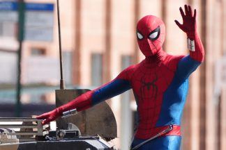 Spider-Man stunt double seen racing through Glasgow on military vehicle
