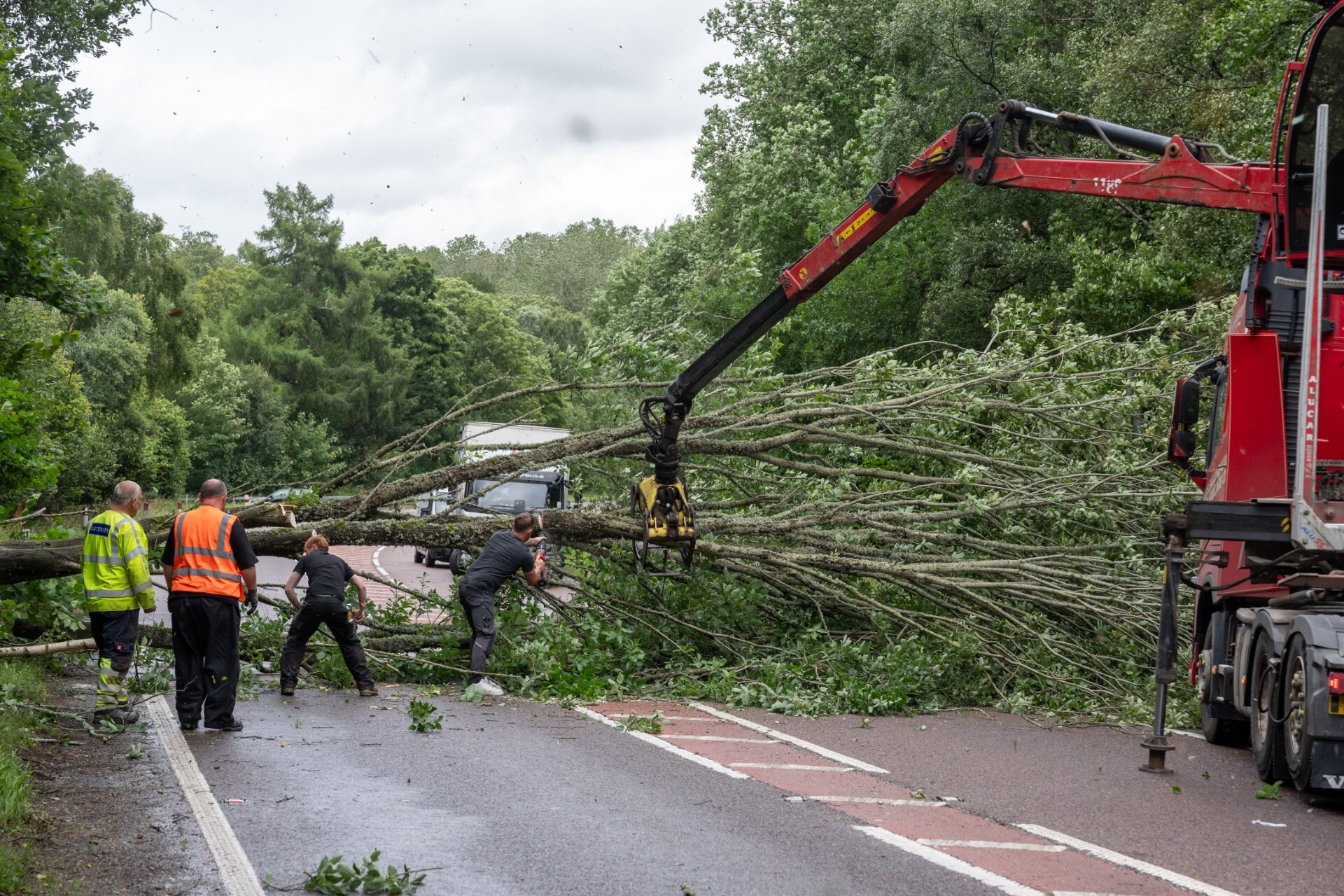 Disruption to travel routes due to Storm Floris continued on Tuesday, with fallen trees blocking roads.