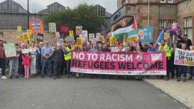Protests and counter protests held outside asylum hotels in Scotland