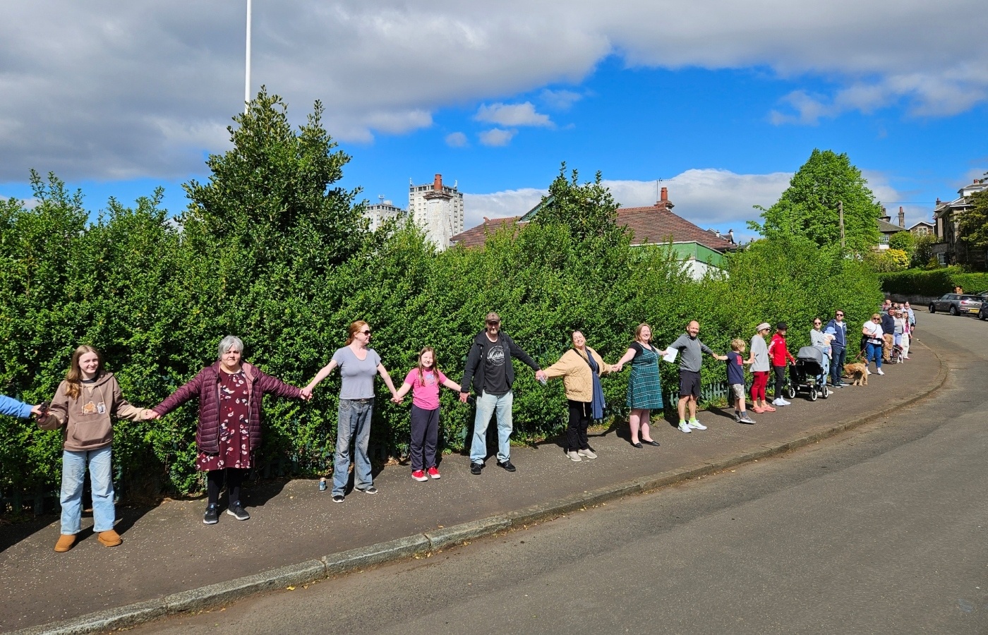 Campaigners fighting to save green space in Mount Florida surrounded the former bowling club. Image by Nicola Smith/Mount Florida Community Trust.