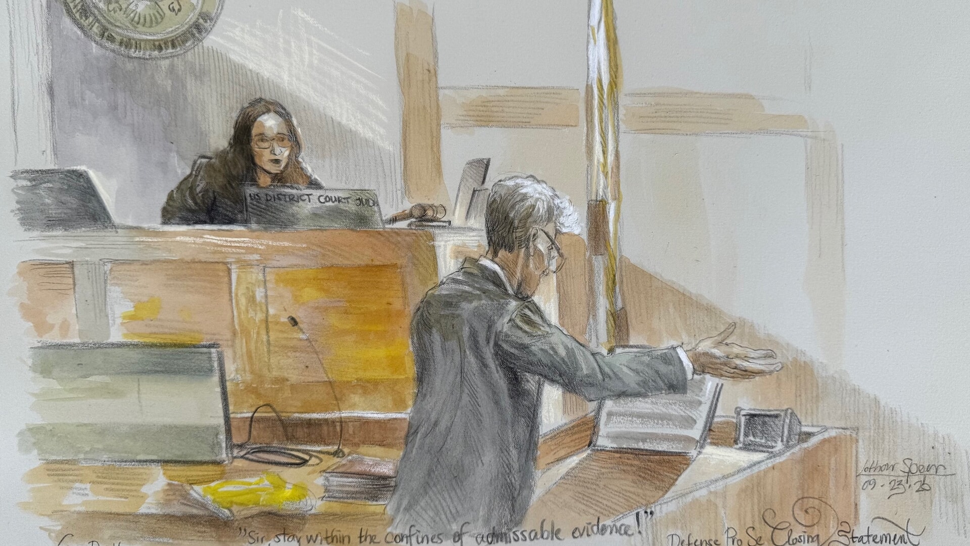 US District Judge Aileen Cannon listening to Ryan Routh in court.