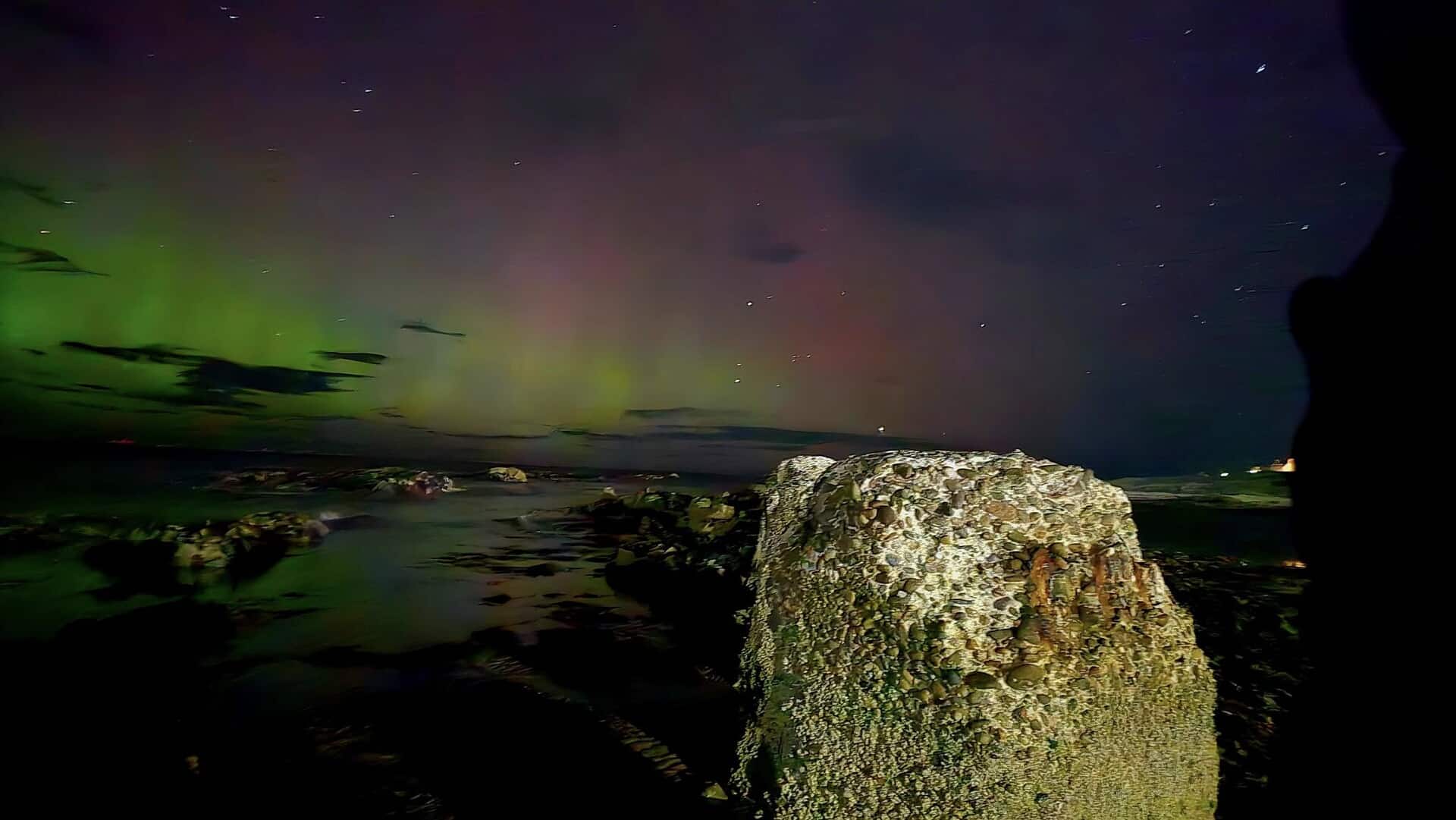 Northern Lights spotted over West Beach at Lossiemouth, Moray