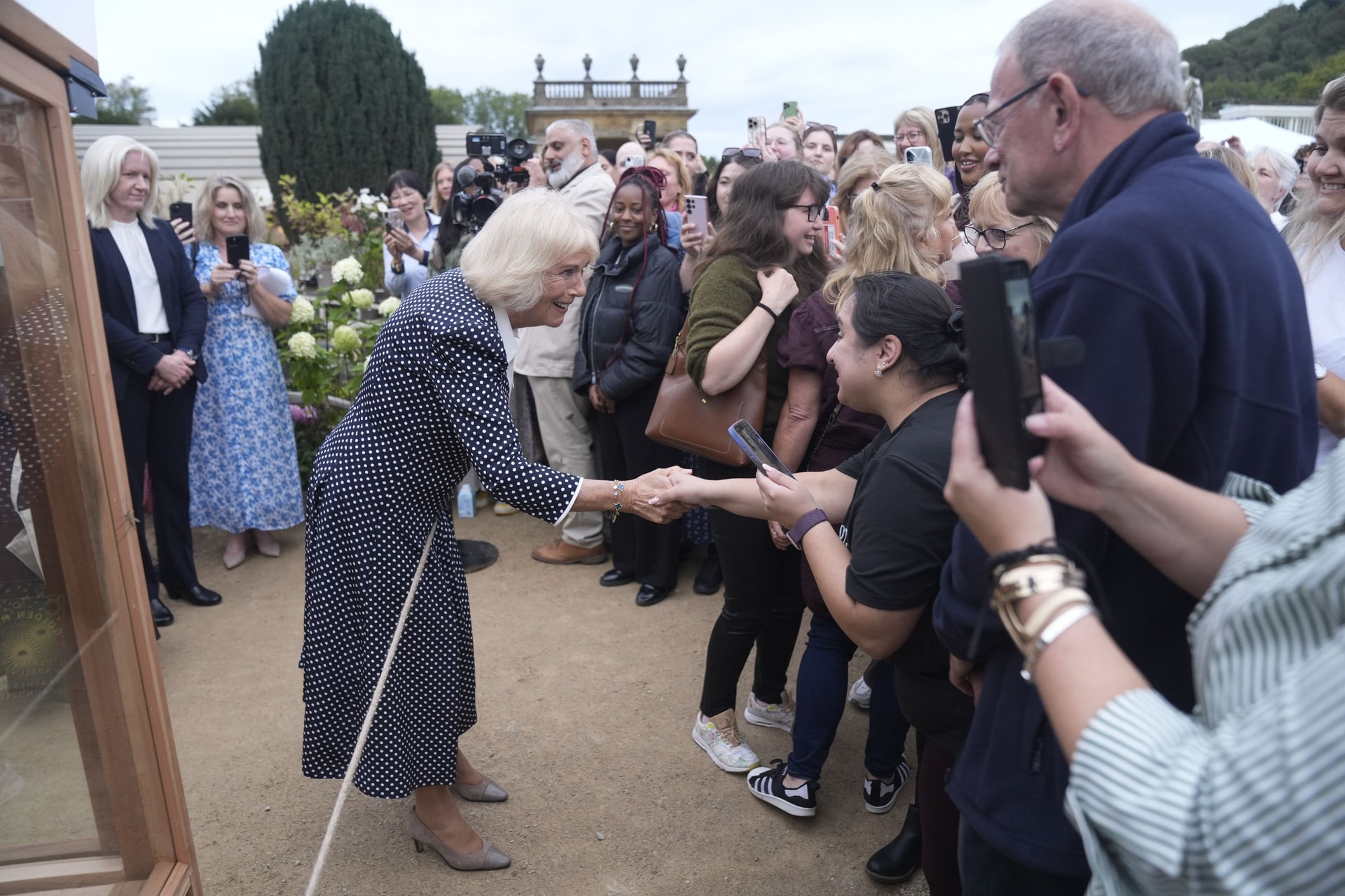 Camilla met members of the public on the lawns of Chatsworth House (Danny Lawson/PA).