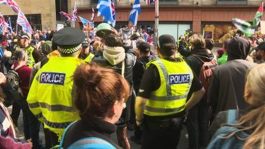 Hundreds of pro and anti-immigration protesters gather in Glasgow