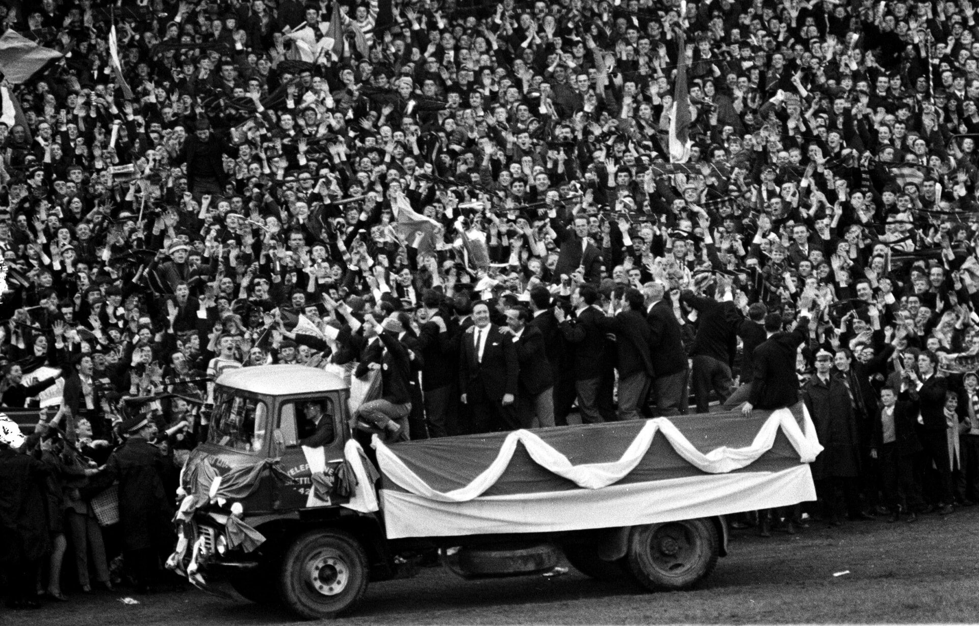 26/05/67 SEASON 1966/1967 The European Cup is paraded before seas of delerious Celtic fans.
