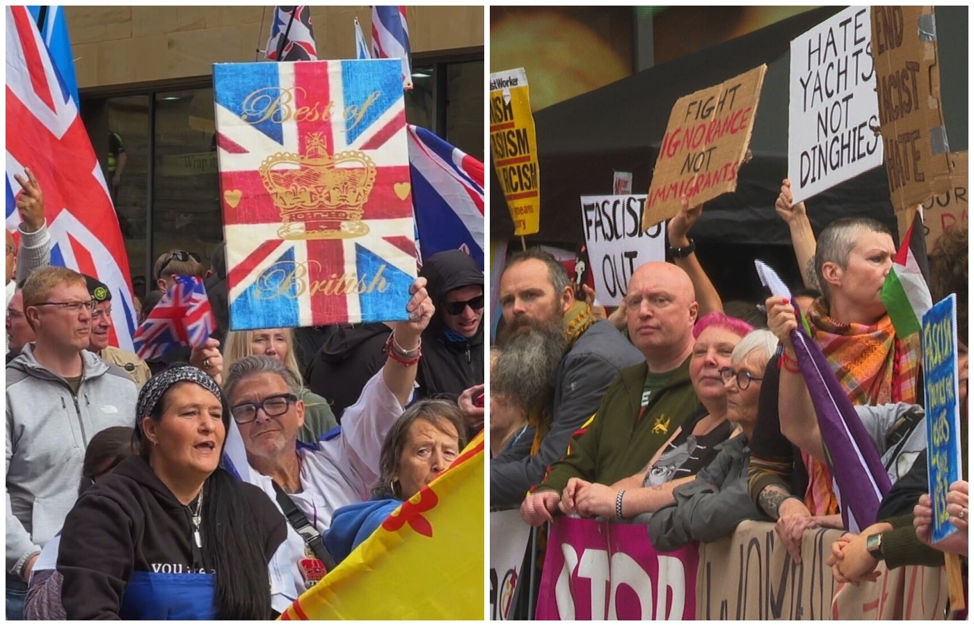 Several hundred people took part in protests and counter protests on Saturday.