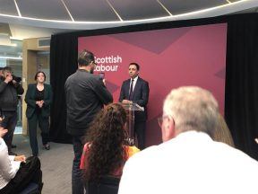 Anas Sarwar confronted by pro-Palestinian protesters during speech