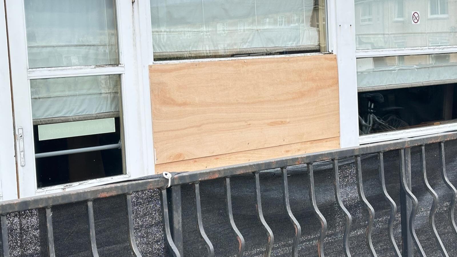 The window at Cladhan Hotel has been boarded up.