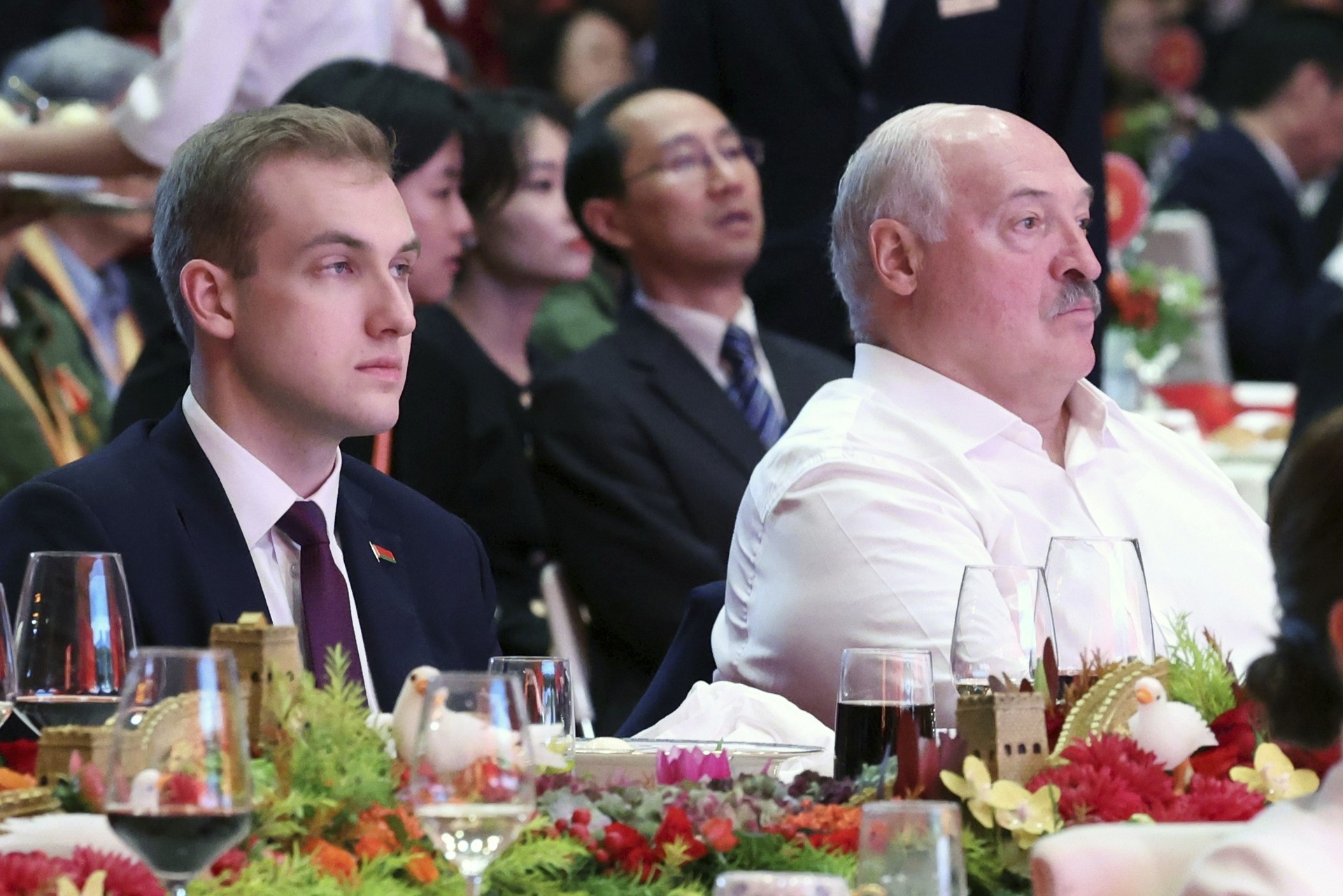 Belarusian President Alexander Lukashenko, right, and his son Nikolai.