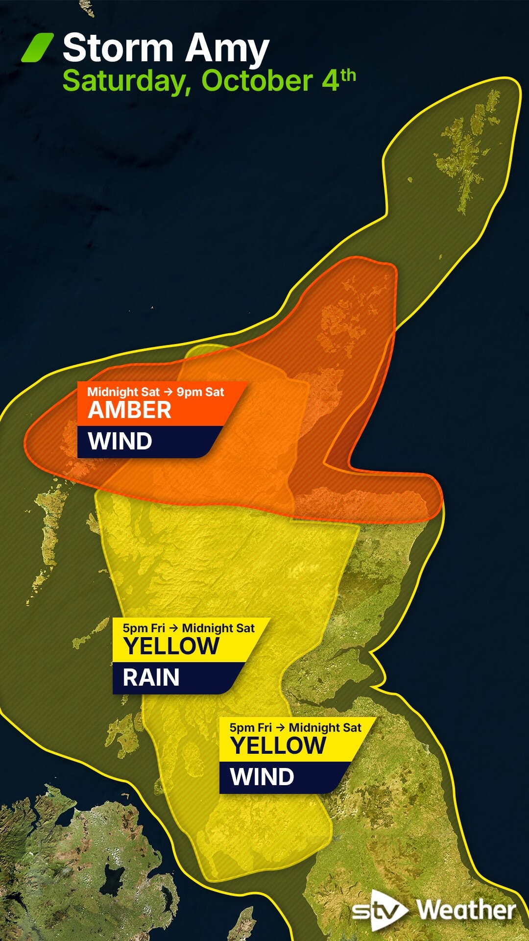 Weather warnings for Storm Amy on Saturday