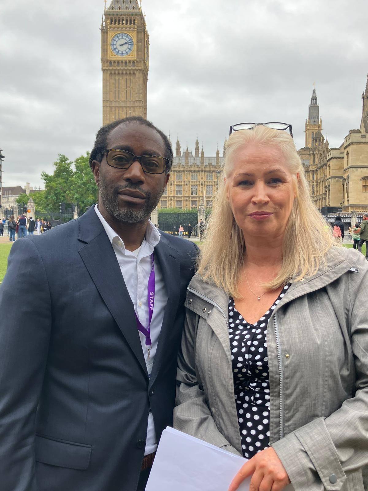 Wayne James and Lainy Bedingfield at the Houses of Parliament.