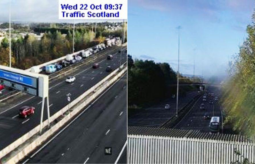 Lorry engulfed by fire on M80 causes M8 traffic jam | STV News