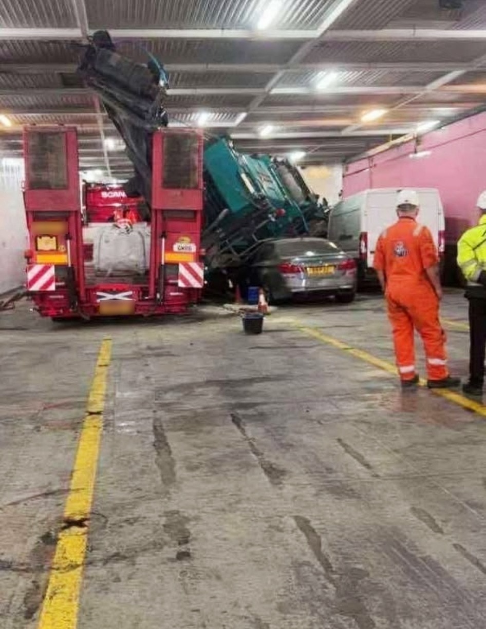 On Wednesday, October 22, 2025, NorthLink's MV Hamnavoe ferry was travelling across the Pentland Firth from Stromness to Scrabster when a flatbed lorry shed its load sending a large piece of machinery crashing down onto cars and vans.