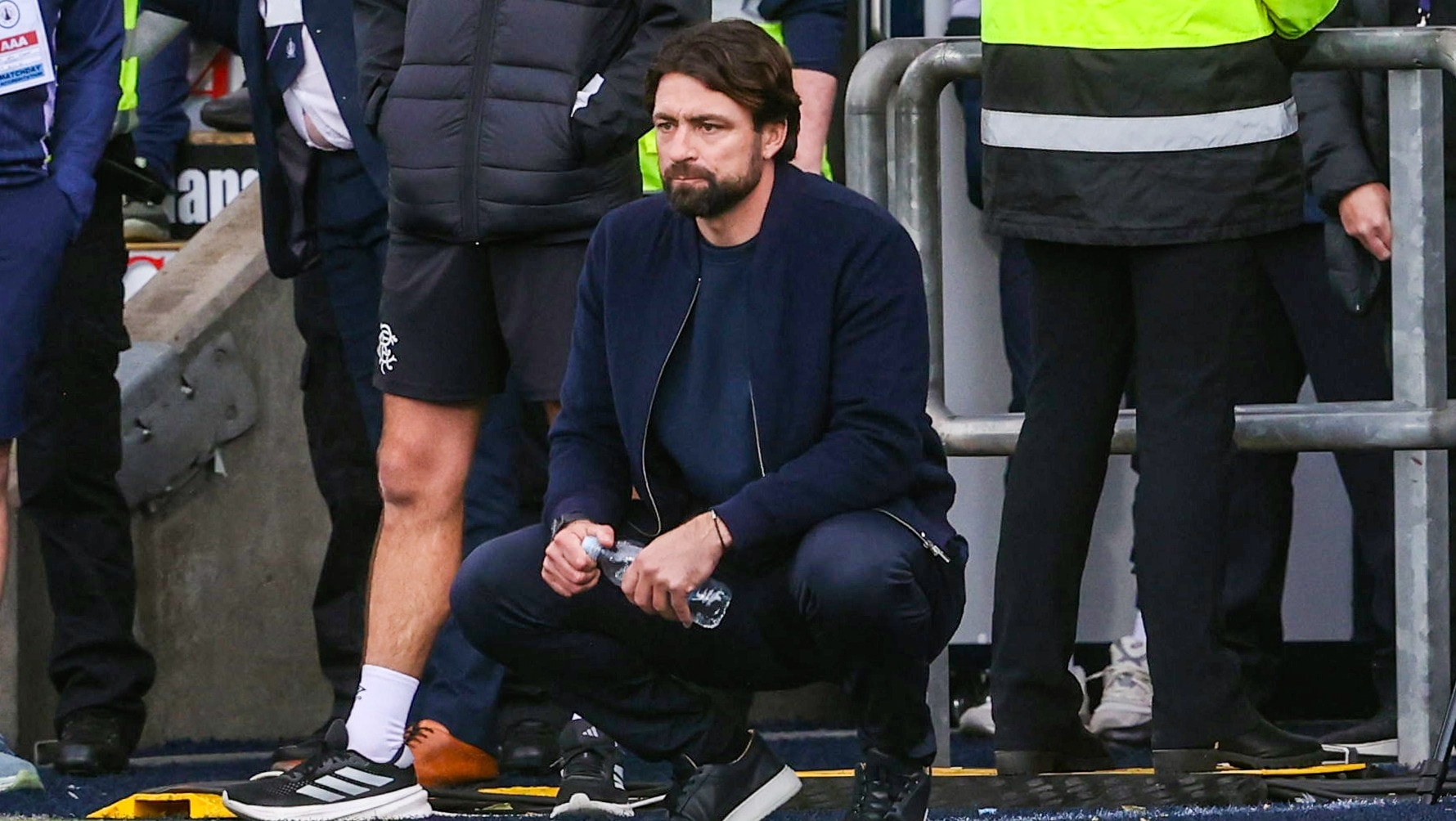FALKIRK, SCOTLAND - OCTOBER 05: Rangers Head Coach Russell Martin looks dejected during a William Hill Premiership match between Falkirk and Rangers at the Falkirk Stadium, on October 05, 2025, in Falkirk, Scotland. (Photo by Alan Harvey / SNS Group)