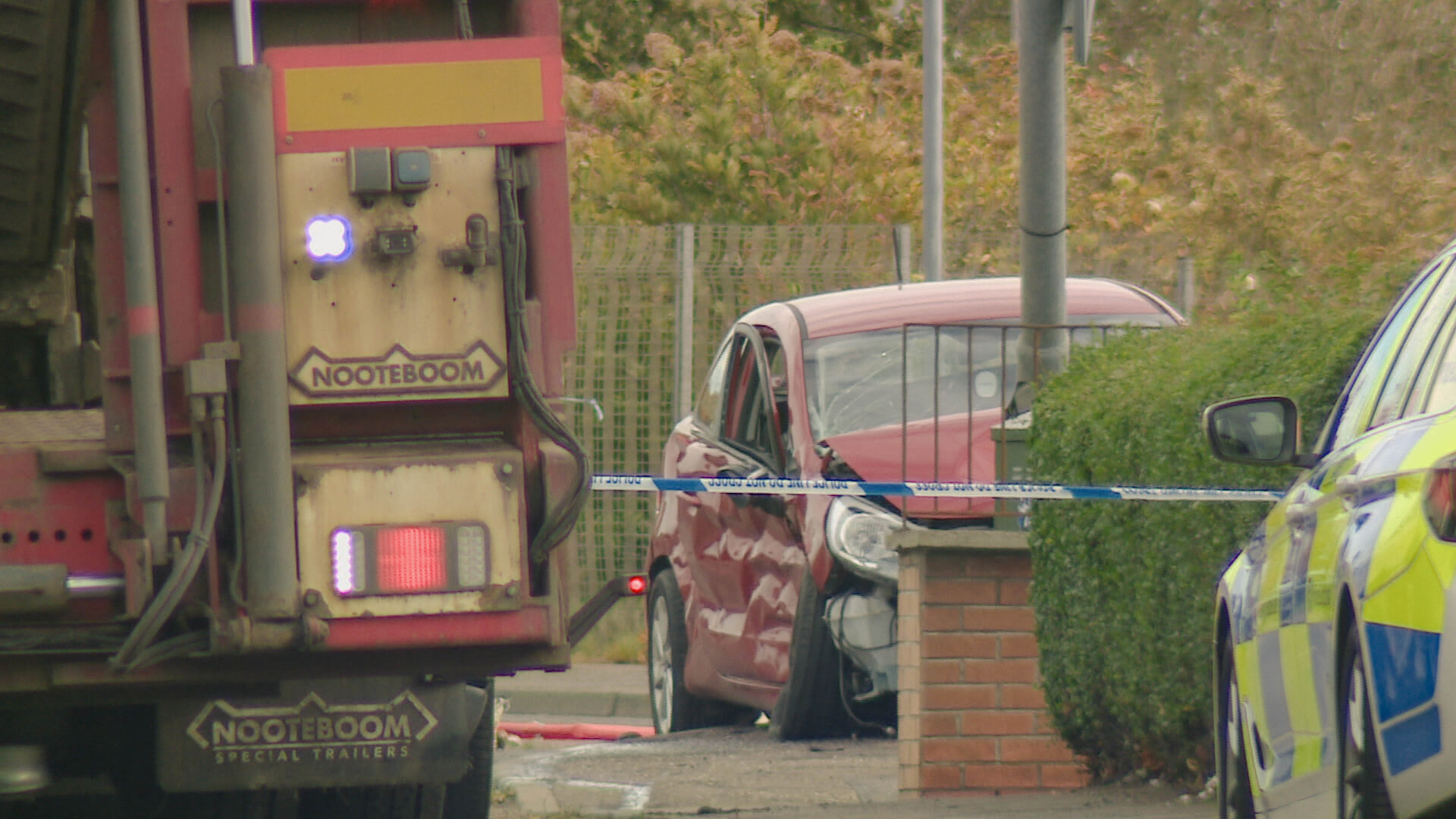 Emergency services were called to the collision involving a black Audi, a red Kia and a red Corsa at the roundabout on Whitfield Drive around 11.15am on Monday.