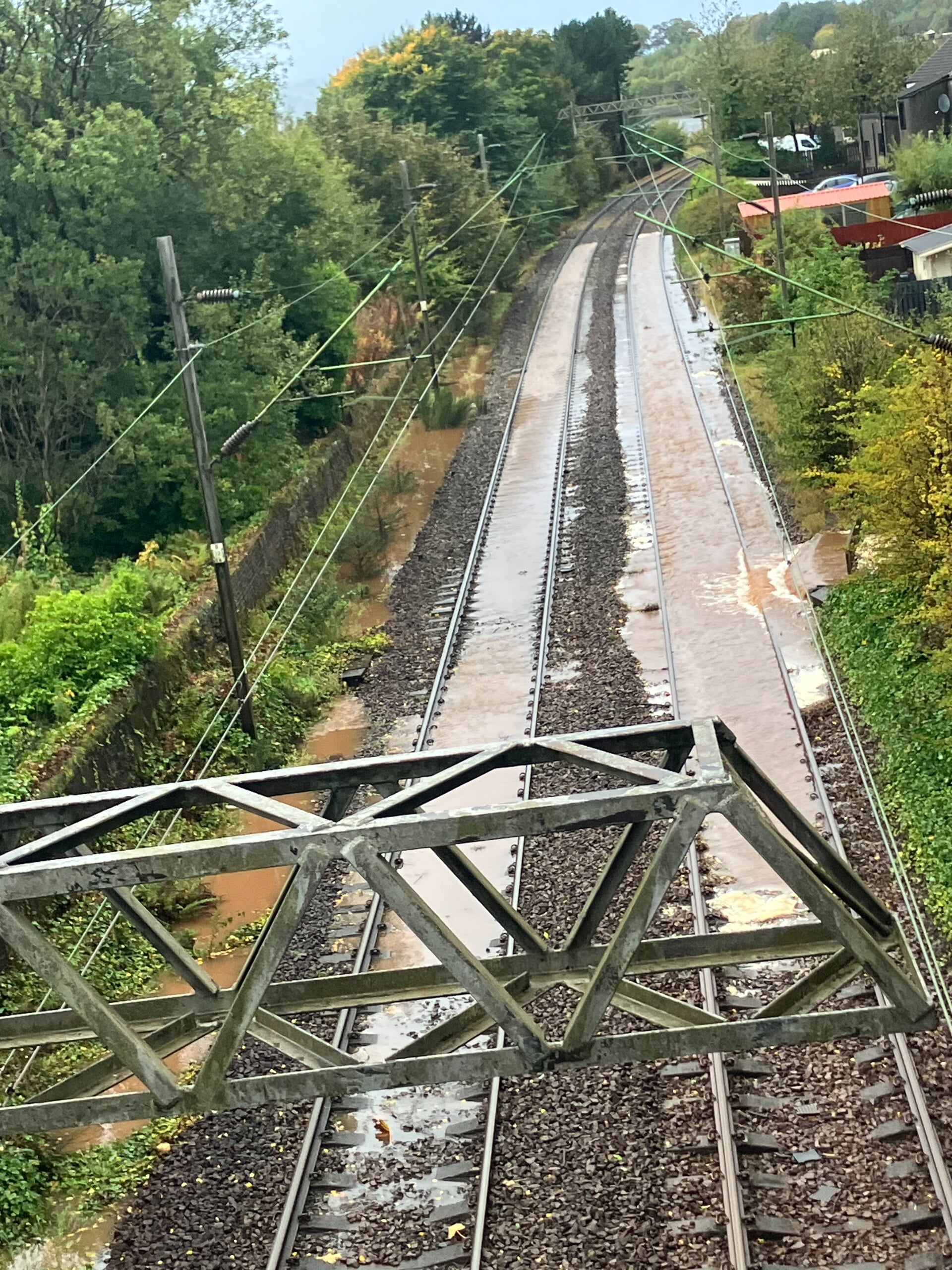 Flooding on the railway line at Bowling.
