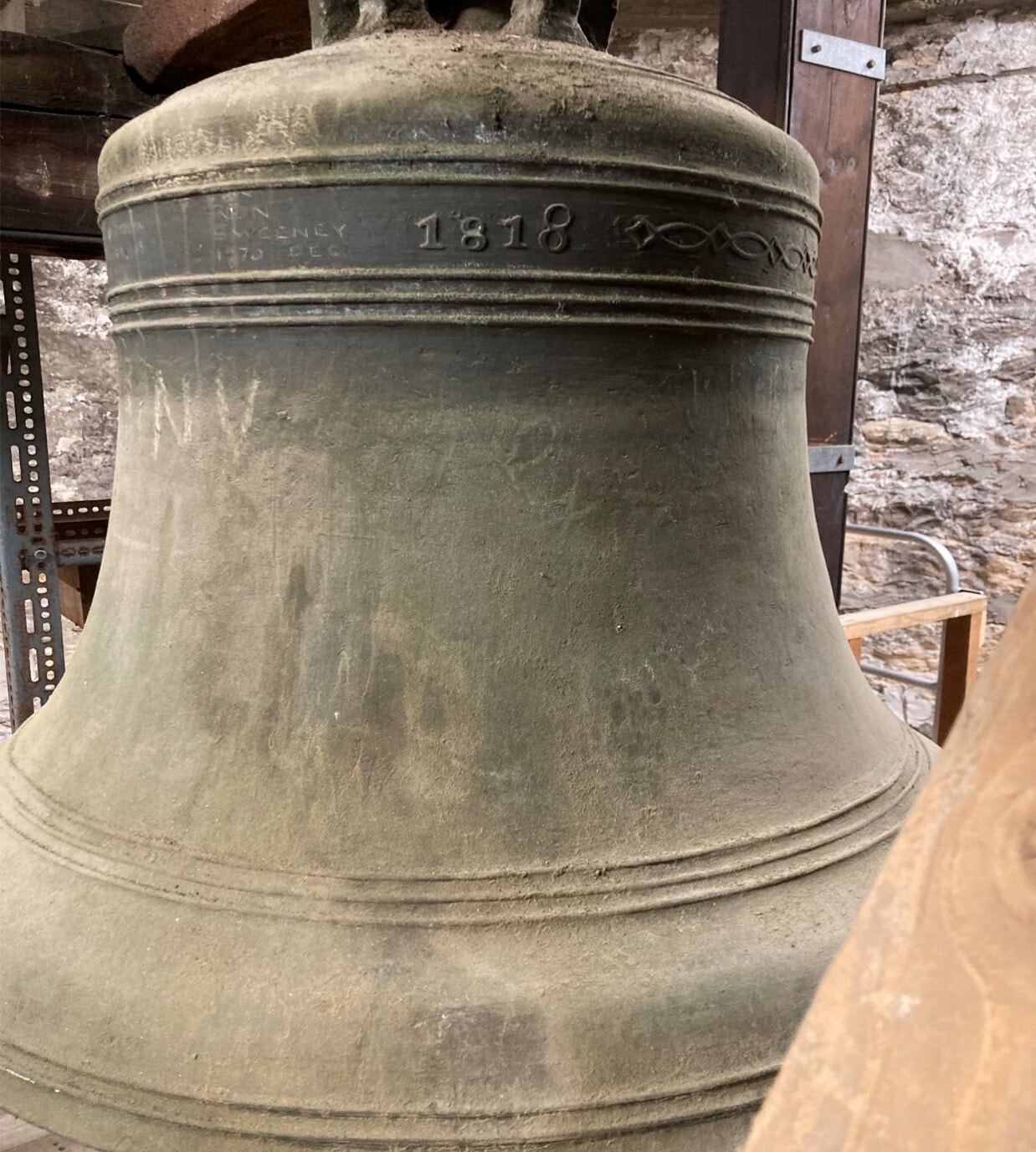 Clock tower repairs included preserving the original 1818 bell.