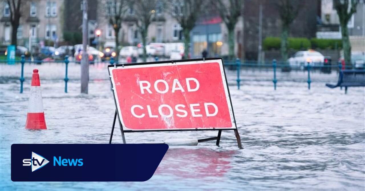 Cows submerged in water and roads flooded as heavy rain batters Scotland