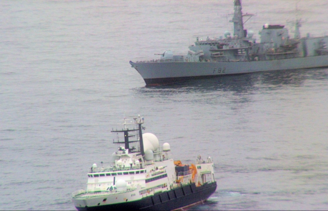 Russian spy ship the Yantar being tracked by the Royal Navy north of Scotland.