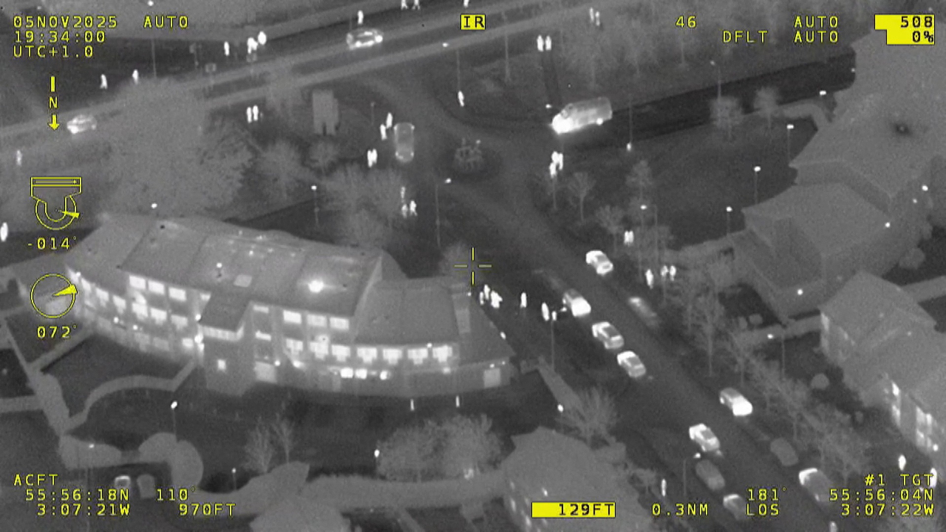 Police helicopter monitors group during Bonfire Night
