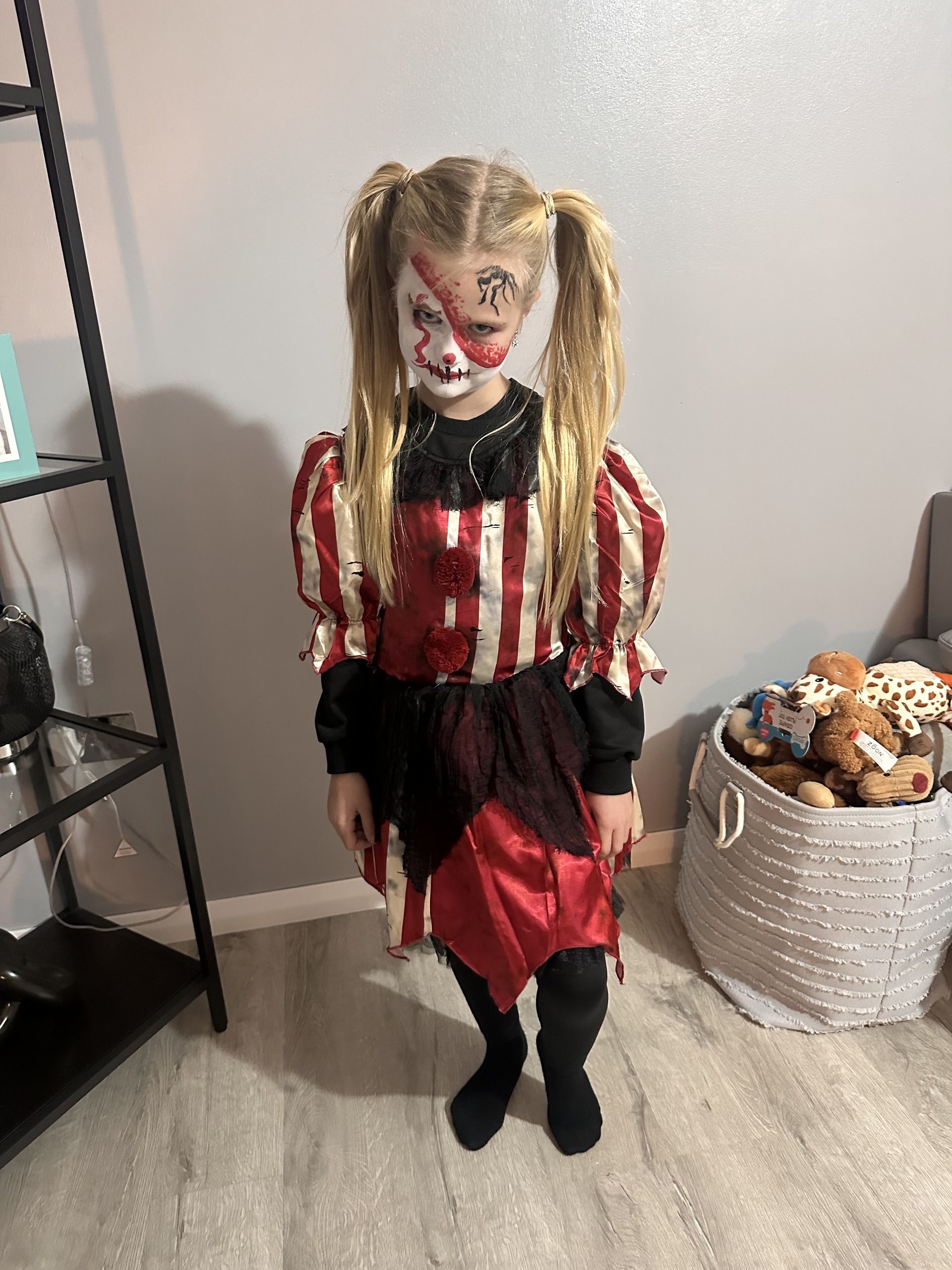 Quinn, 7, dressed up as a scary clown.