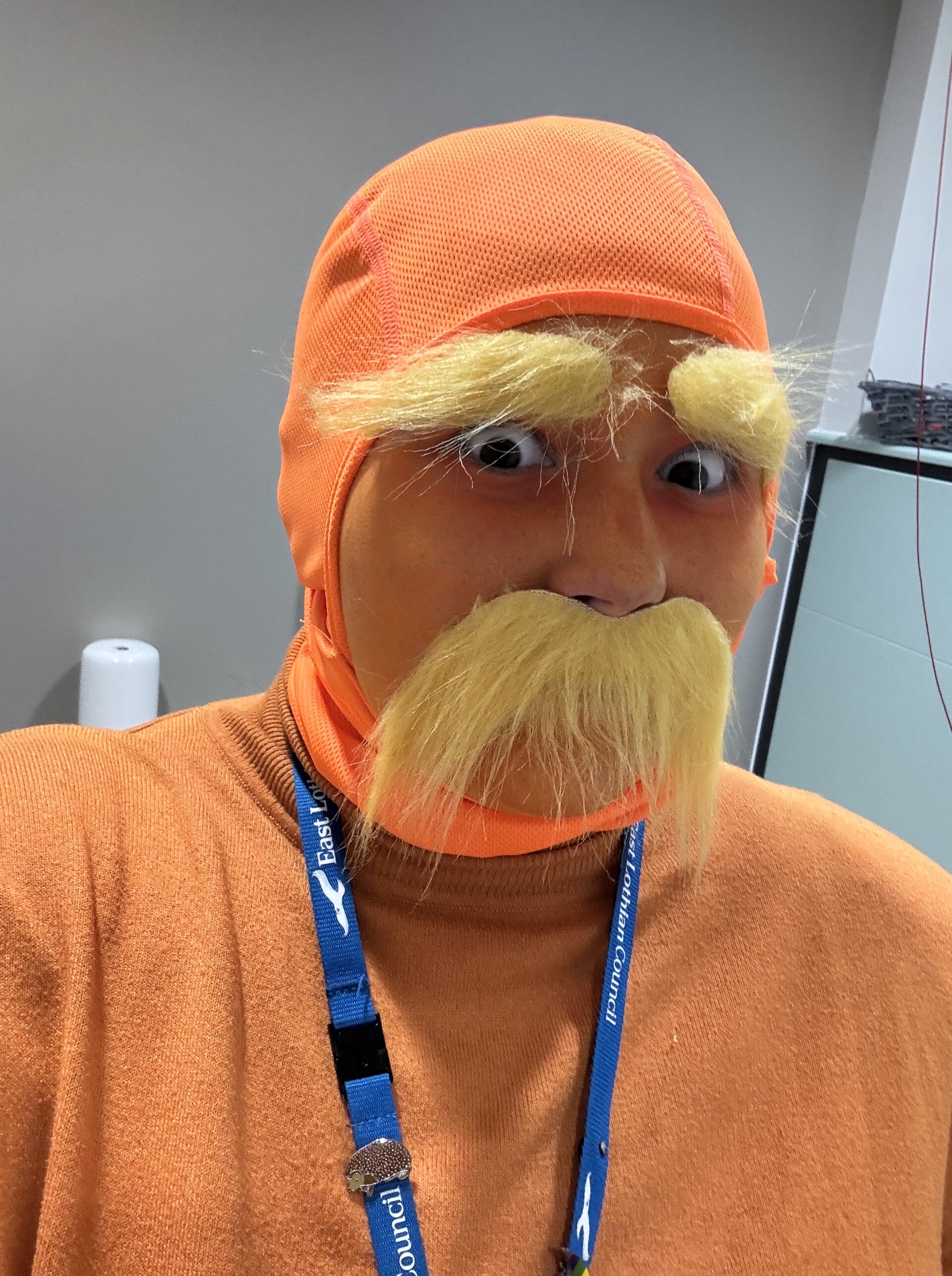 Primary School teacher, Lauren Thomson, dressed up as Dr Seuss' The Lorax for her school's Halloween disco.