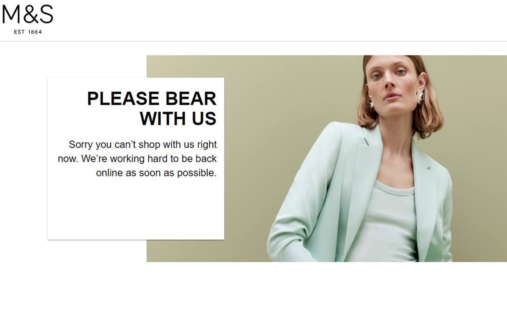 Screengrab from the Marks & Spencer website during the cyber attack.