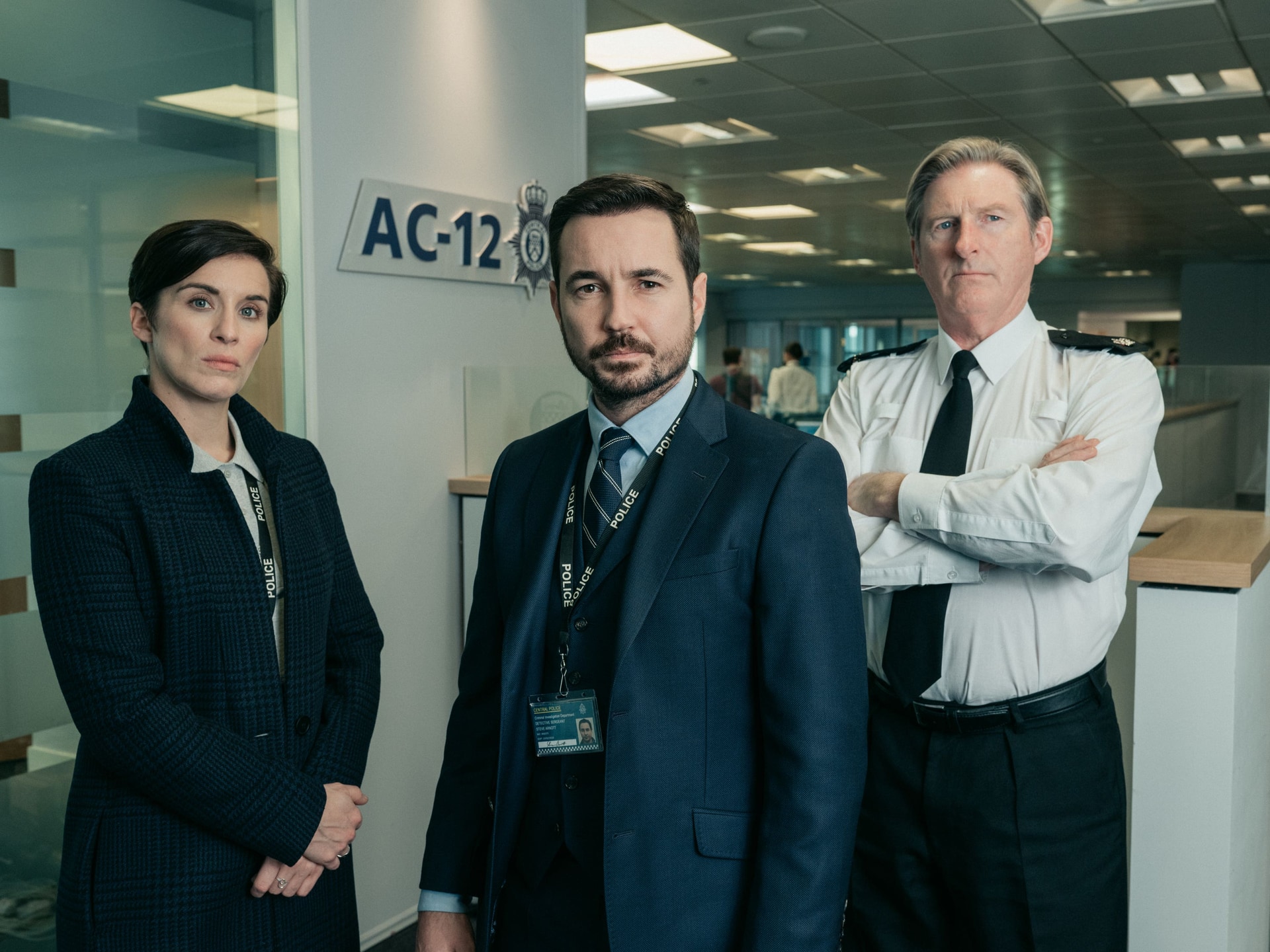 Vicky McClure, Martin Compston and Adrian Dunbar from Line Of Duty (World Productions/BBC One/PA)