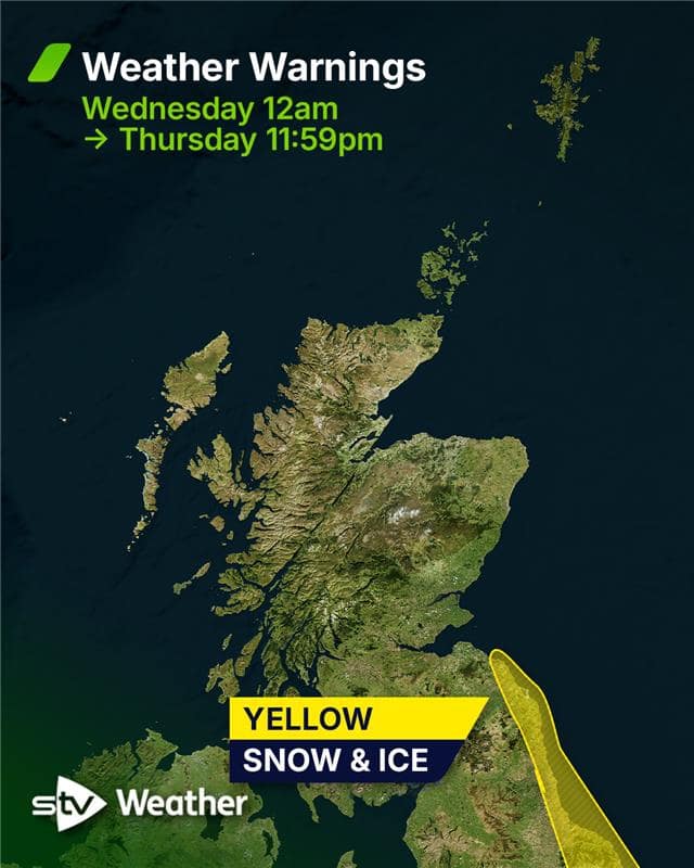 Yellow warning for snow and ice on the east coast.