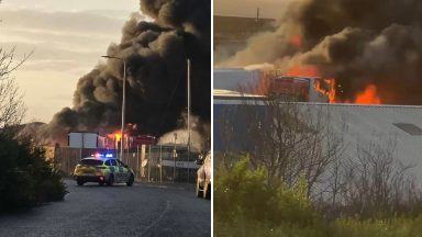 Huge blaze erupts near Methil harbour as multiple lorries and trailers on fire